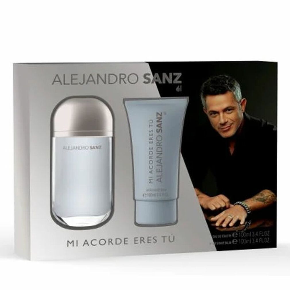 Set regalo con flacone e tubo. Scritta: Alejandro Sanz, Mi Acorde Eres Tu. Raffigurato un uomo.