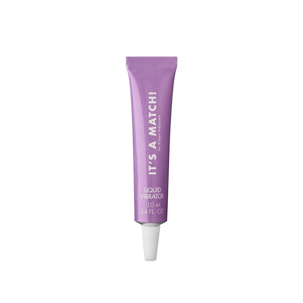 Tubo lilla con punta bianca. Scritta: IT'S A MATCH! Liquid Vibrator, 10 ml, 0.34 FL OZ.