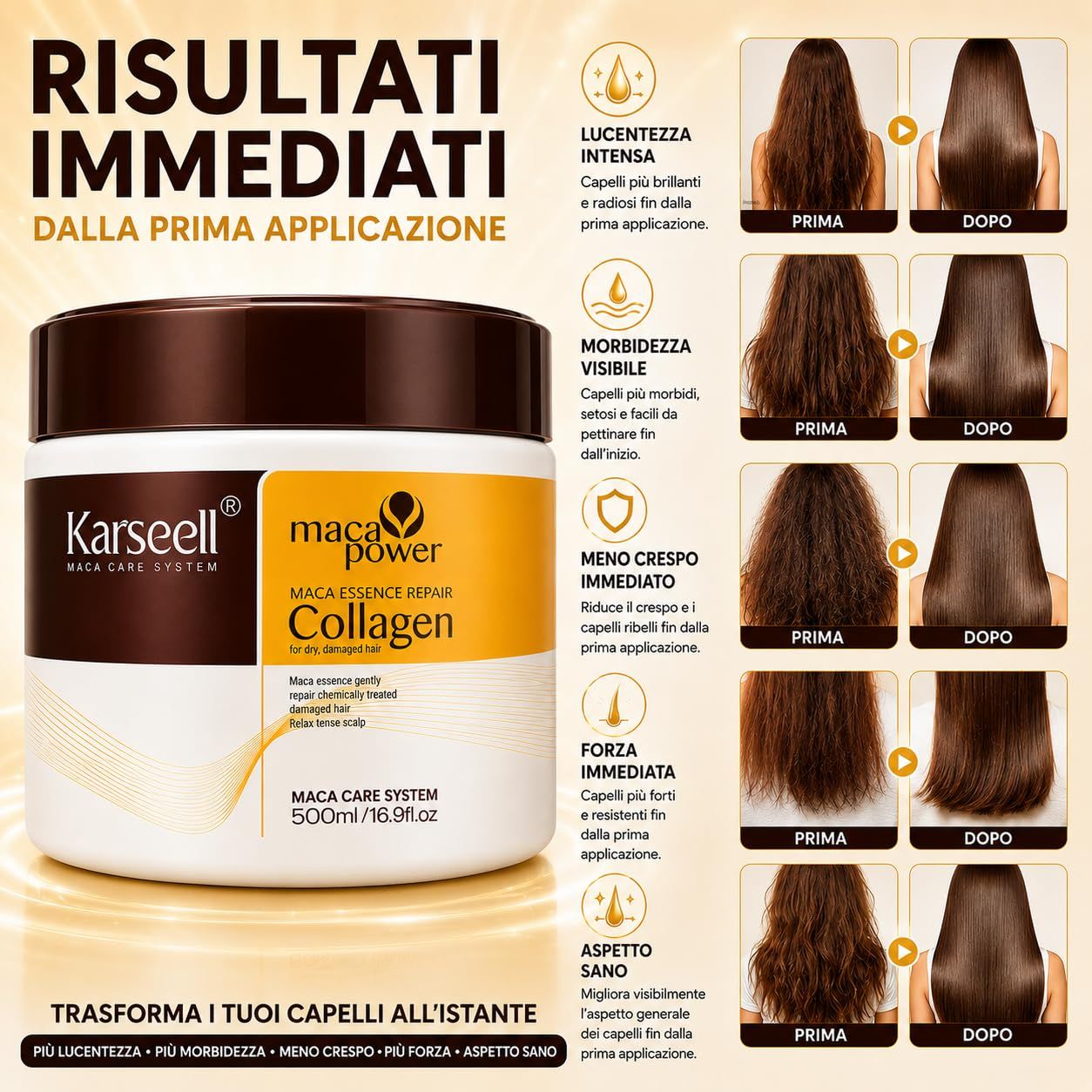 KARSEELL Maschera Capelli al Collagene Ripara Idrata Nutre Capelli Secchi e Danneggiati
