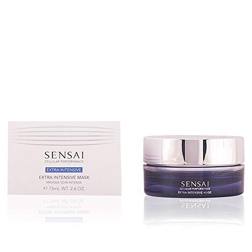 Confezione e vaso di crema. Scritta: SENSAI EXTRA INTENSIVE MASK. Confezione bianca, testo blu.