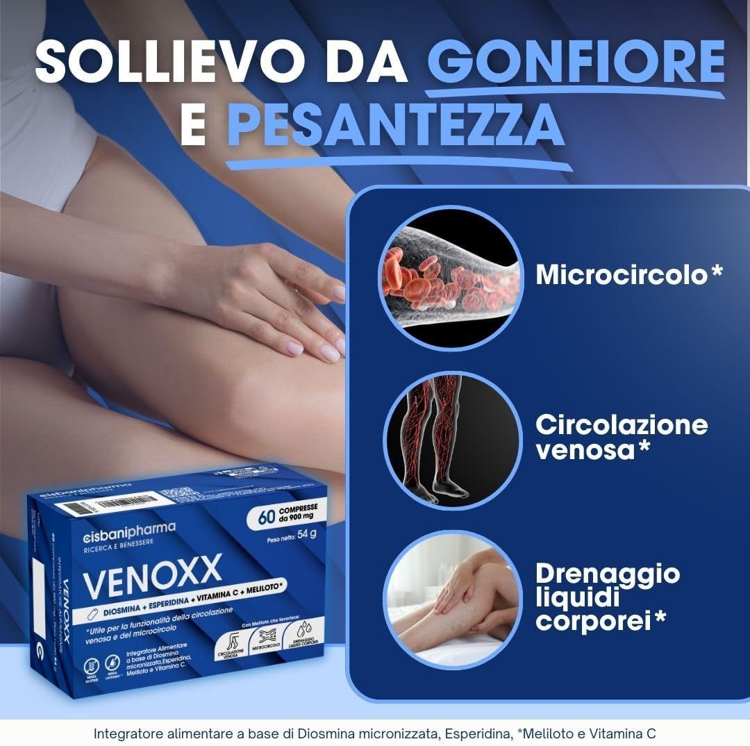 Cisbani Pharma Venoxx - Diosmina ed Esperidina per Vene varicose e circolazione