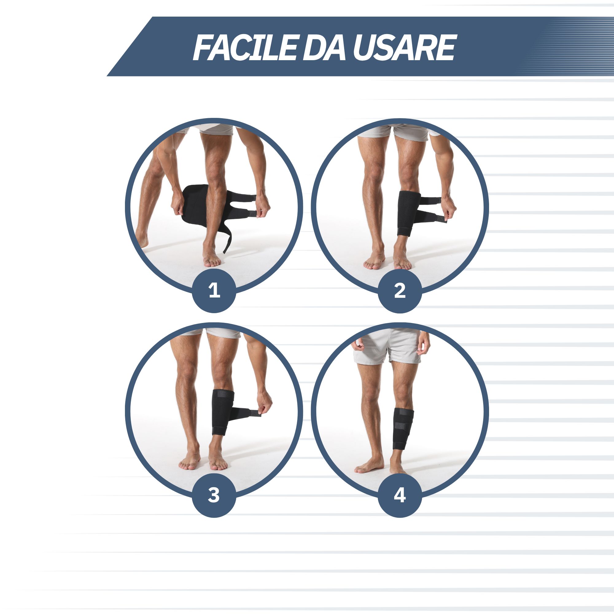 Fascia nera per la parte inferiore della gamba. Leggera, per uso quotidiano e recupero.