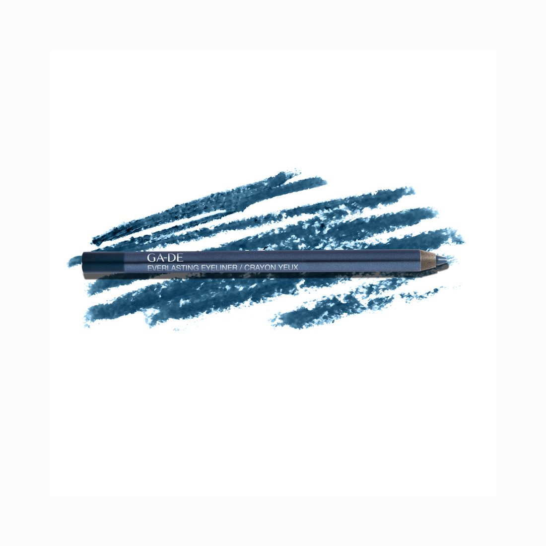 Matita occhi blu su tratti blu. Scritta: GA-DE Everlasting Eyeliner / Crayon Yeux.