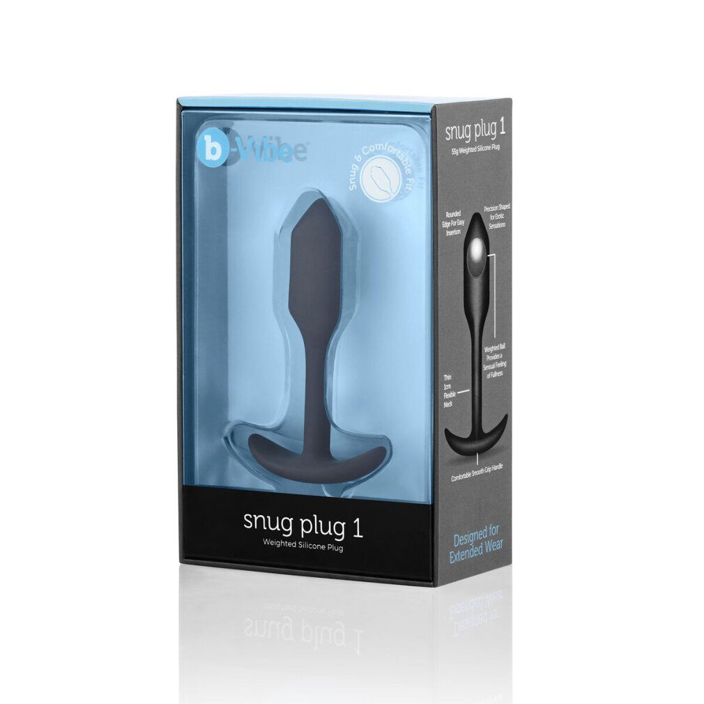 b-Vibe Snug Plug 1 nero in confezione. Plug nero in scatola trasparente.