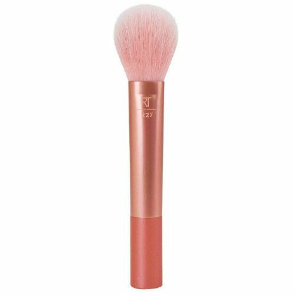 Pennello per polveri con setole rosa e manico color rame. Sul manico sono visibili "RT" e "27".