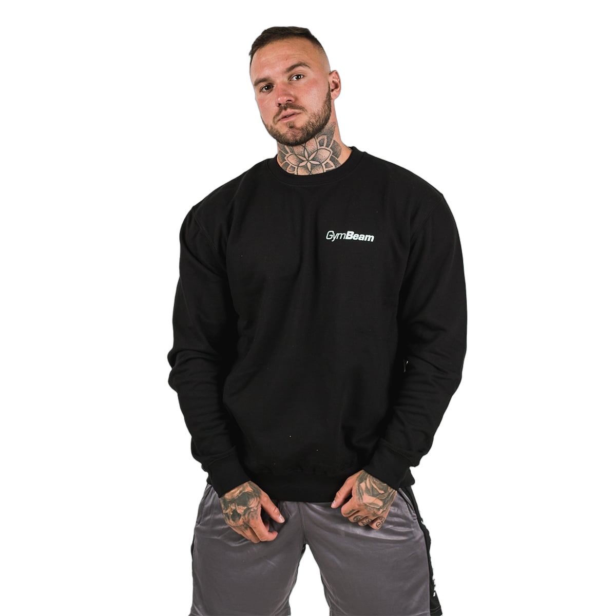 GymBeam Felpa uomo PRO senza cappuccio vestibilità morbida Black