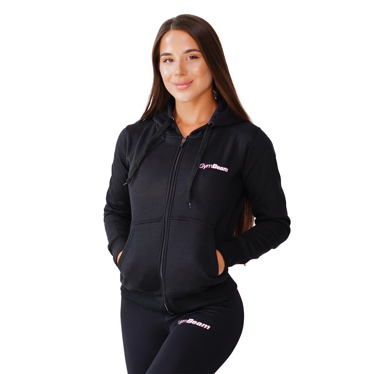 GymBeam Felpa donna regular con cappuccio e zip Zipper Hoodie Black