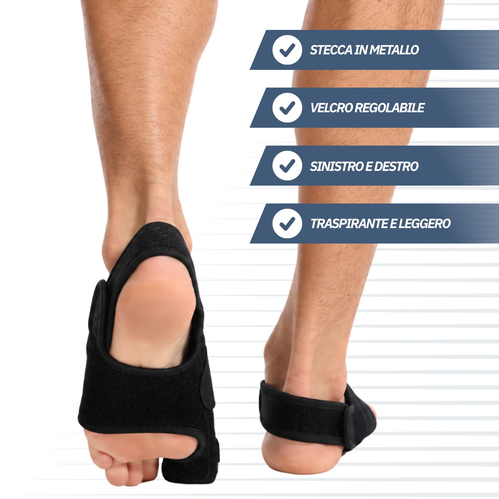 Confronto tra piede sano e protezione Hallux Valgus.