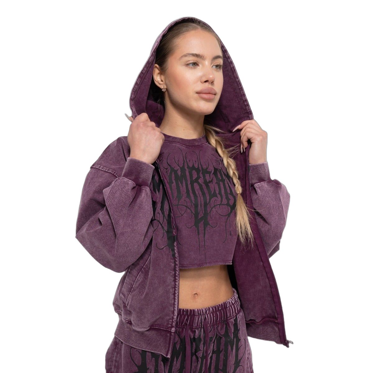 GymBeam Felpa donna oversize con cappuccio e zip Abyss Raisin