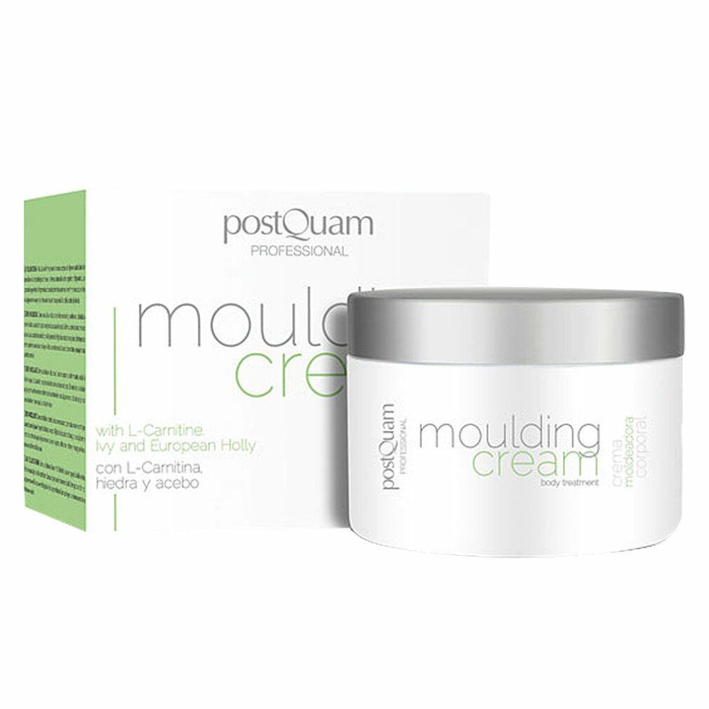 Vaso di crema e confezione. Scritta: Moulding Cream, Postquam Professional. Contiene L-Carnitina, edera e agrifoglio.