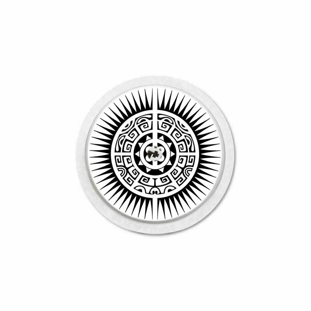 Adesivo rotondo con motivo sole. Bianco e nero. Per sensore Freestyle Libre 1 & 2.