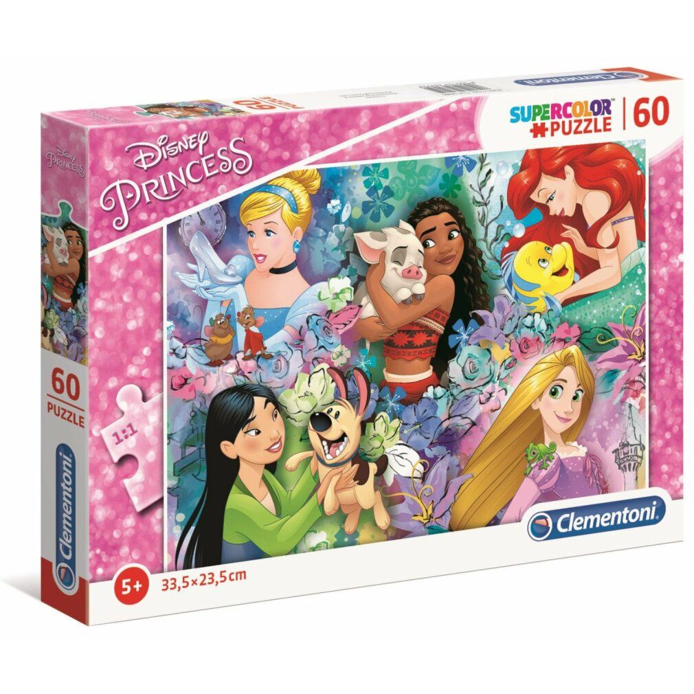 Puzzle Clementoni Disney Princess. 60 pezzi. Confezione con principesse. Dimensioni: 33,5x23,5cm. Età: 5+.