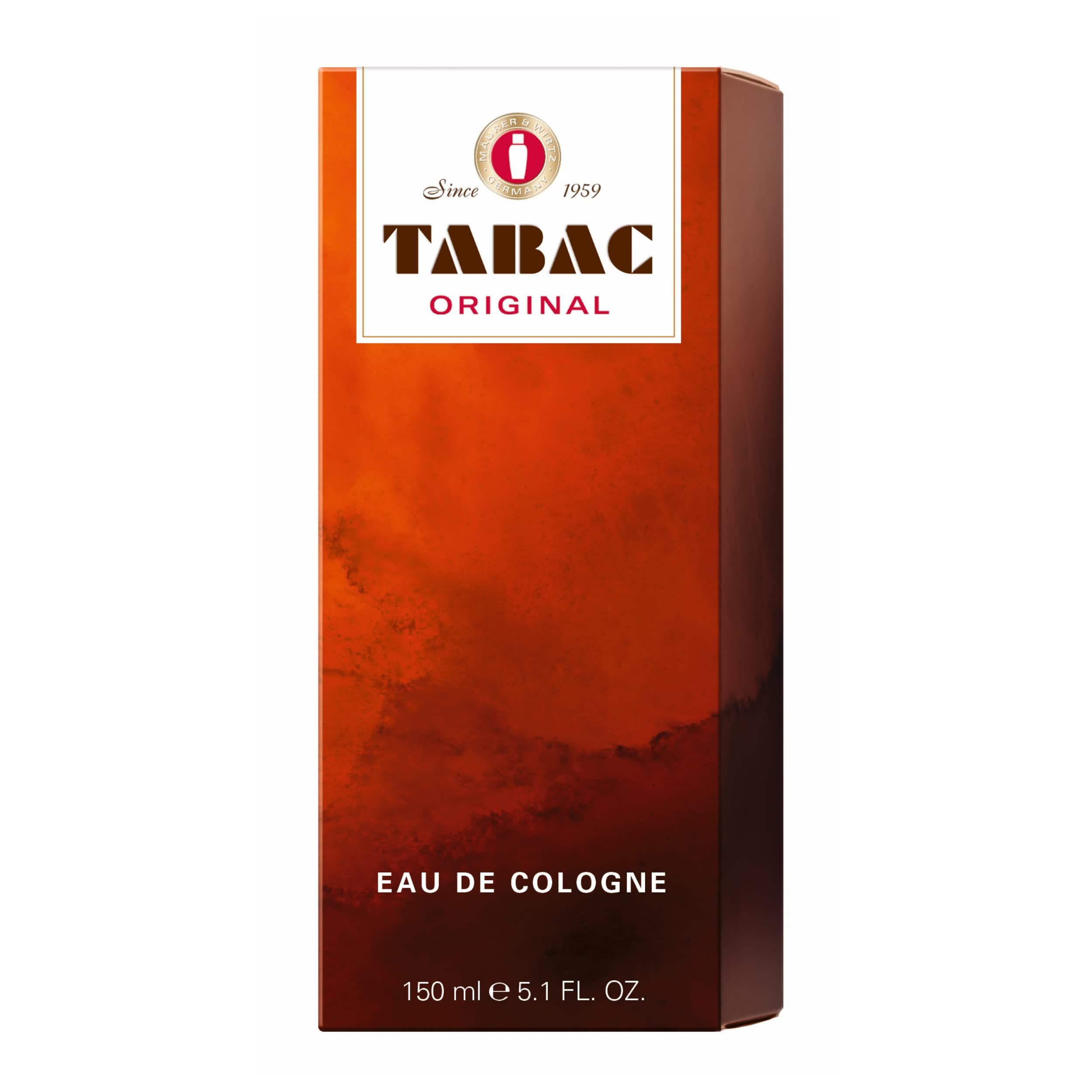 Confezione Tabac Original Eau de Cologne. Scatola rettangolare marrone con logo e scritta.