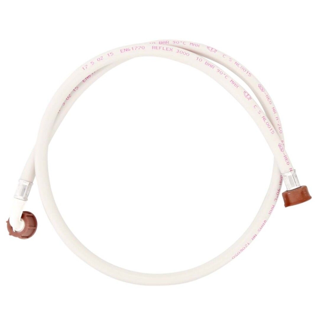 Tubo bianco con strisce rosse e raccordi marroni. Testo sul tubo.