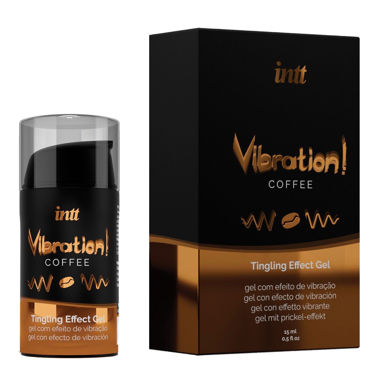 Confezione e dispenser del gel effetto vibrante INTT Vibration! Coffee.