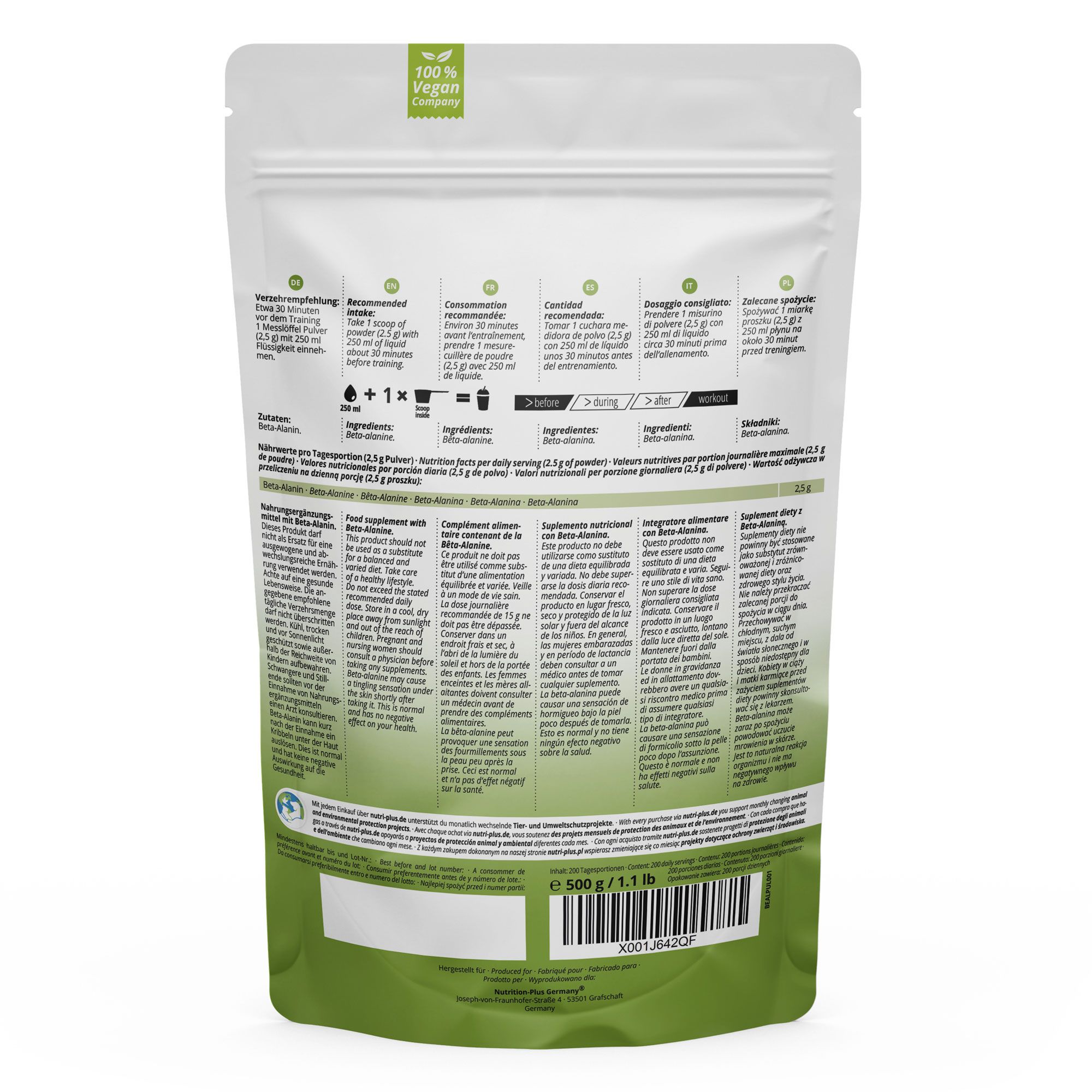 Nutri+ Beta Alanina in polvere 500g Aminoacido