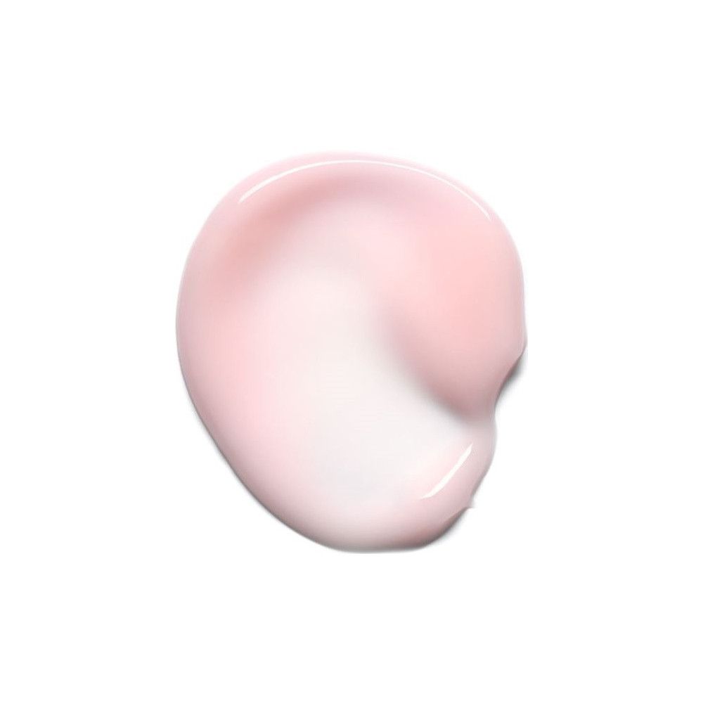 Goccia di siero rosa su sfondo bianco. Consistenza lucida.