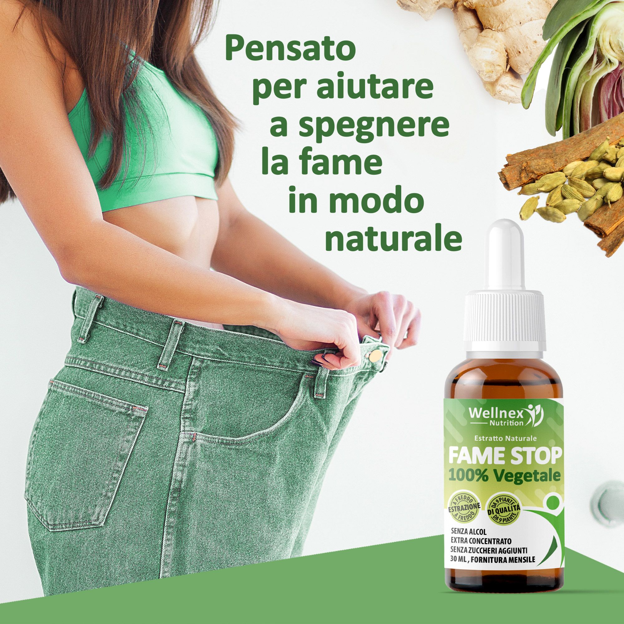 Wellnex Nutrition - Fame Stop 30ml Estratti Idroglicerici da 9 Piante Amaro-Sazianti Senza Alcol