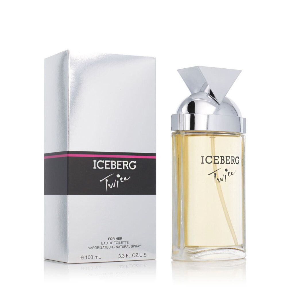 Iceberg Twice Eau de Toilette da donna. Flacone e confezione. Tappo argentato e logo.