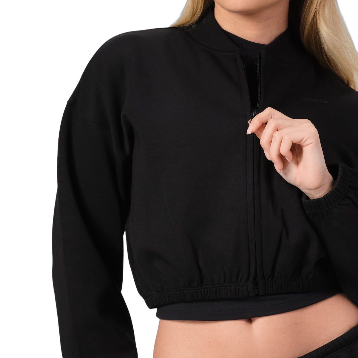 GymBeam Felpa donna NEO cropped con zip senza cappuccio Black