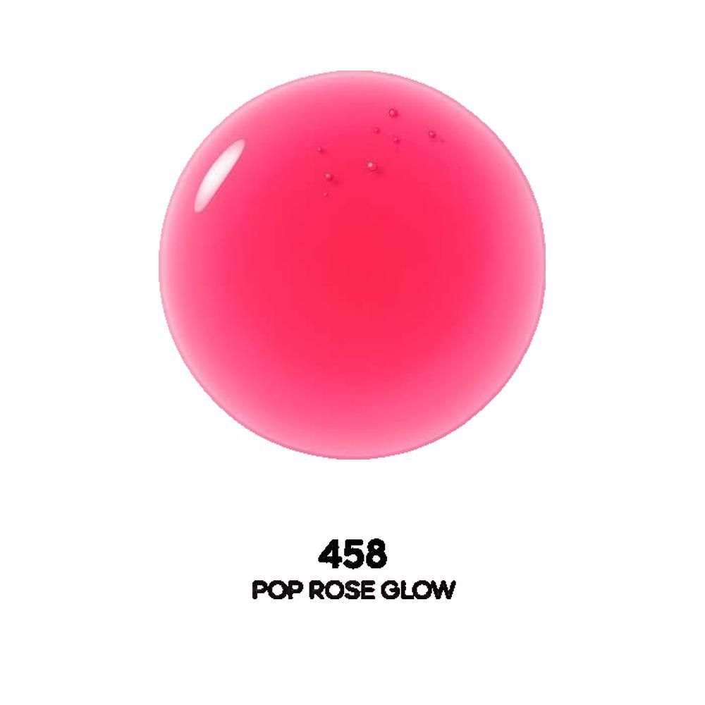 Sfera di liquido rosa. Sotto, è scritto "458 POP ROSE GLOW".