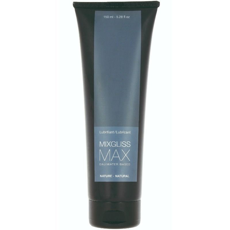 Tubo nero con etichetta blu, riportante MIXGLISS MAX, lubrificante a base d'acqua.