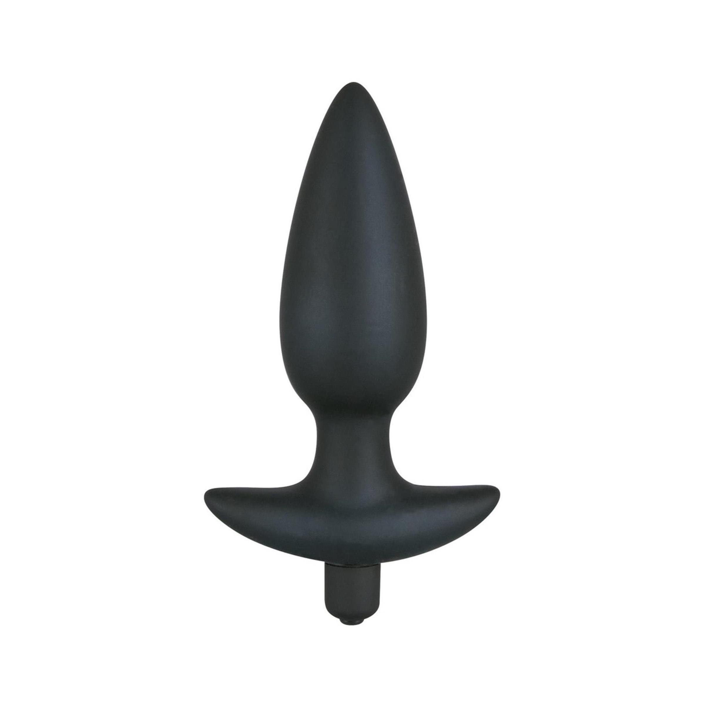 Plug anale nero, conico, con impugnatura a T e base. Realizzato in materiale nero.