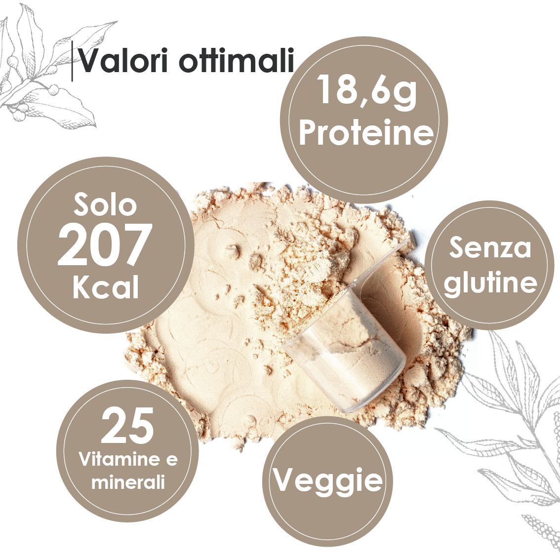 Slim Shake: 207 Kcal, 18,6g Proteine, 25 Vitamine e minerali, senza glutine, vegetariano.
