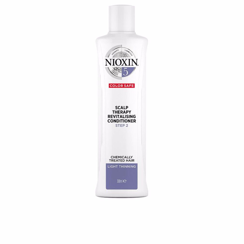 Flacone bianco con etichetta Nioxin. Scritto: Scalp Therapy Revitalising Conditioner, Step 2. Per capelli trattati chimicamente.