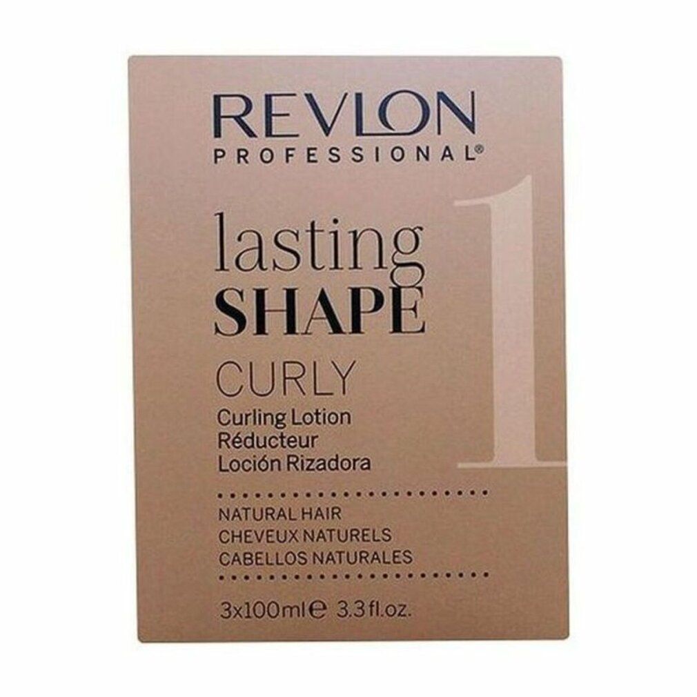 Confezione Revlon Professional Lasting Shape Curly. Curling Lotion. Scritte multilingue. Colore beige.