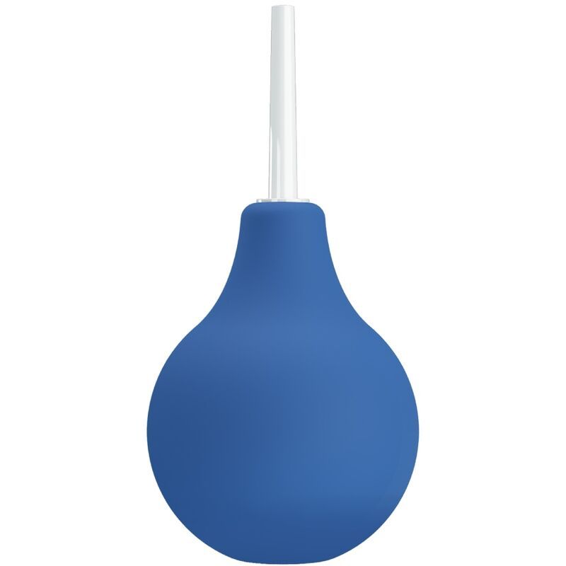 Doccia anale blu con applicatore bianco, isolata.