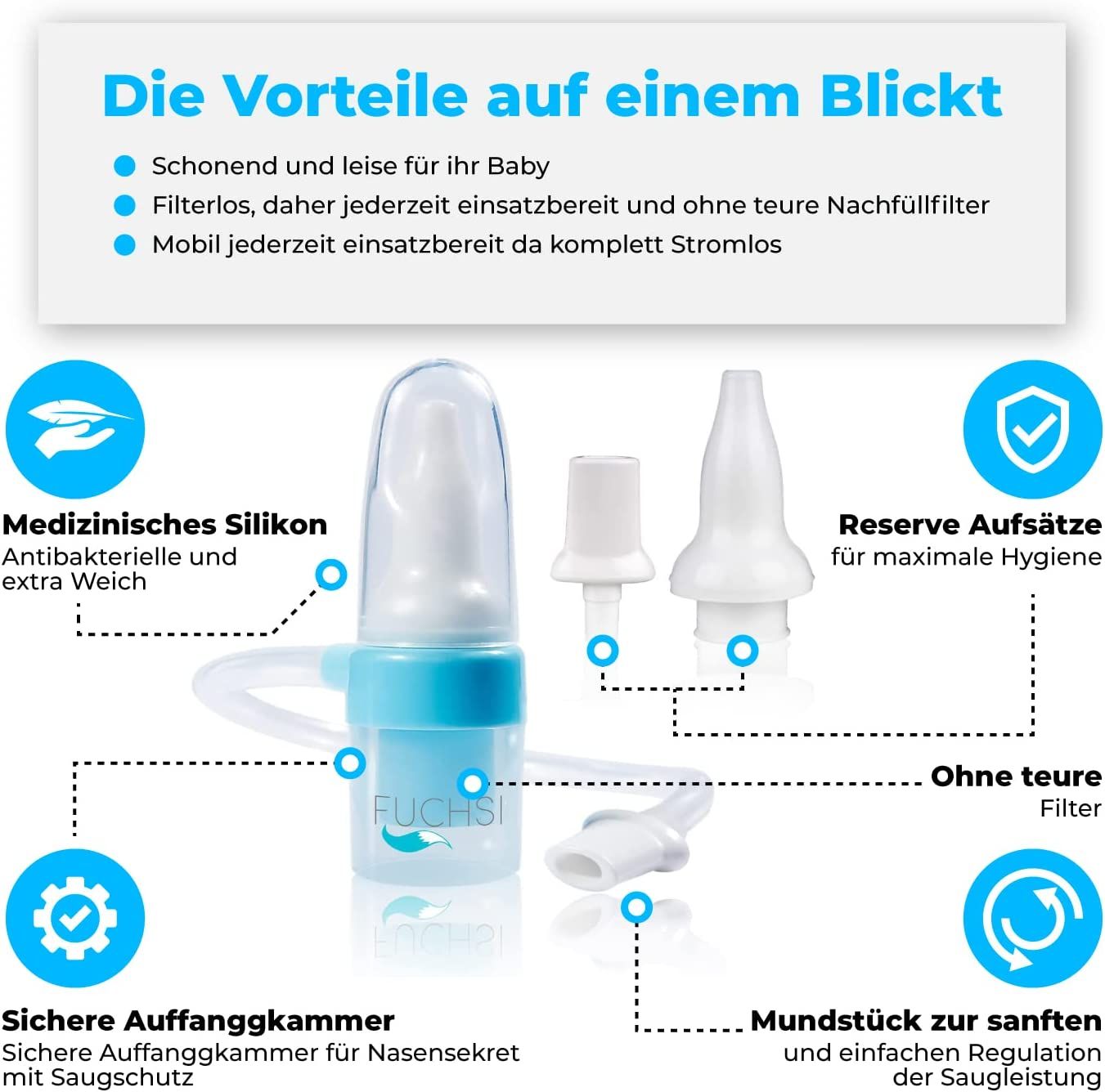 aspiratore nasale per bambini fuchsi | silicone di grado medico | senza filtro e riutilizzabile