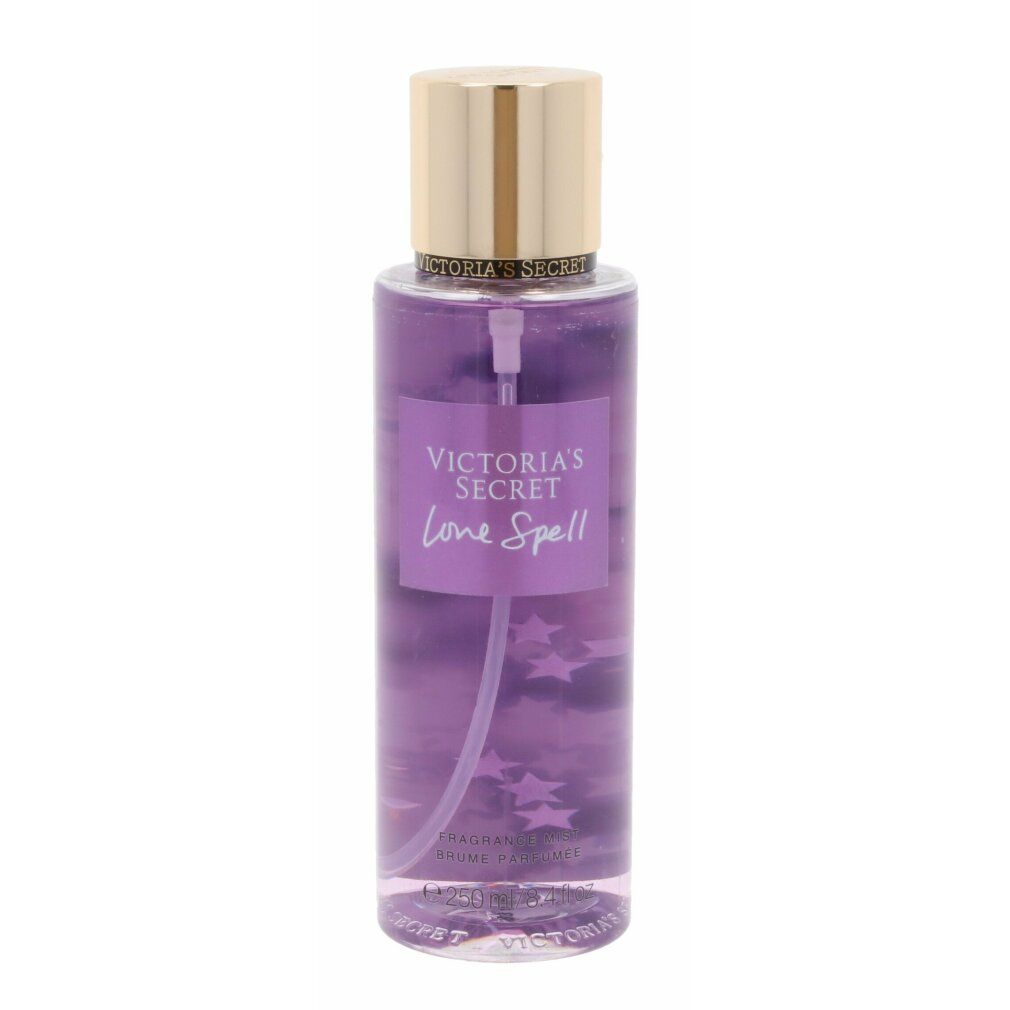 Flacone viola con tappo dorato. Scritta: Victoria's Secret Love Spell. Spruzzatore.