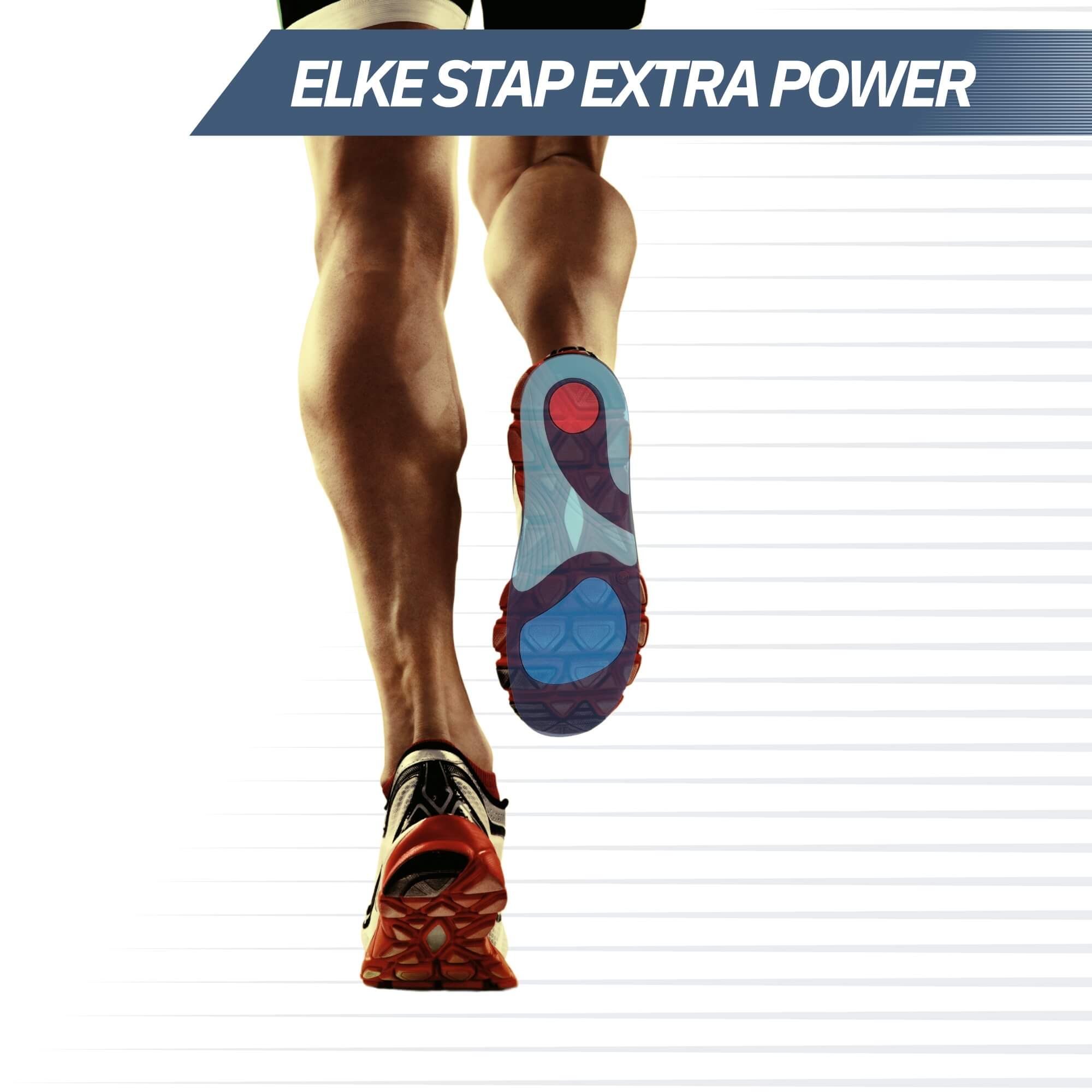 Corridore visto da dietro con scarpe sportive, focus su suole e polpacci.