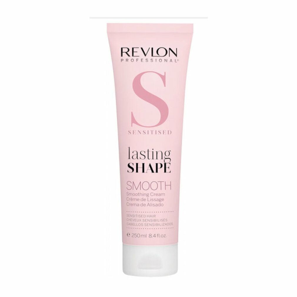 Tubo rosa. Marchio e nome del prodotto: Revlon, Lasting Shape, Smooth, Sensitised Hair. Contenuto: 250ml.