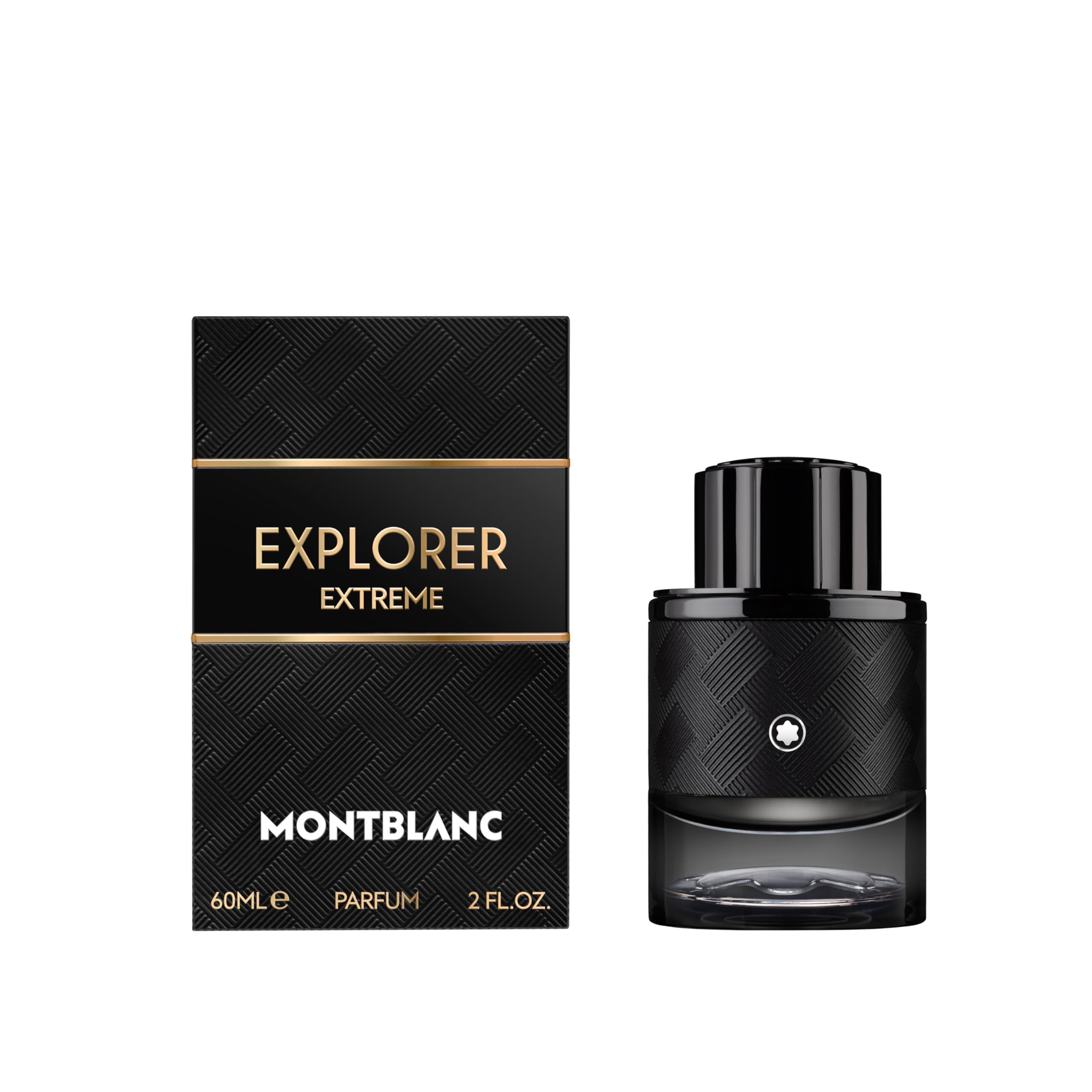 Flacone e confezione neri. Scritta EXPLORER EXTREME, MONTBLANC. 60ml, PARFUM, 2 FL.OZ.