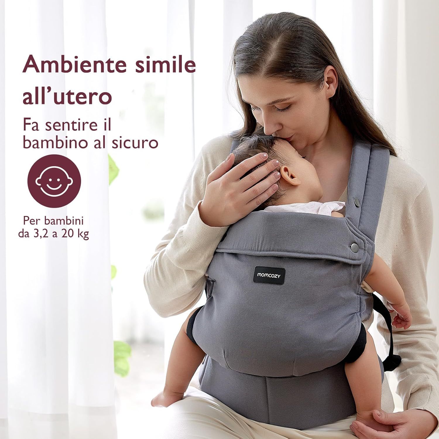Momcozy Marsupio per Bambini Leggero e Traspirante Grigio
