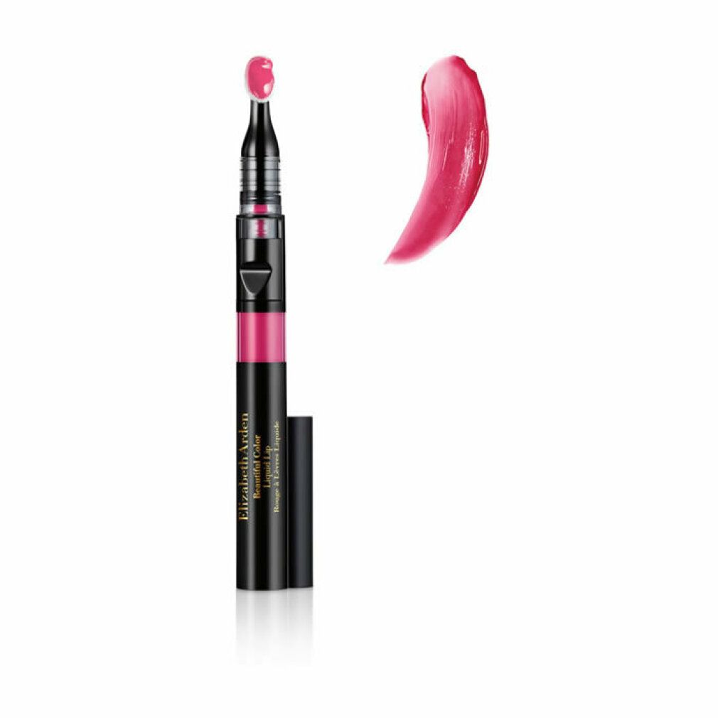 Rossetto liquido Beautiful Color Elizabeth Arden. Rossetto rosa con applicatore. Campione di colore accanto.