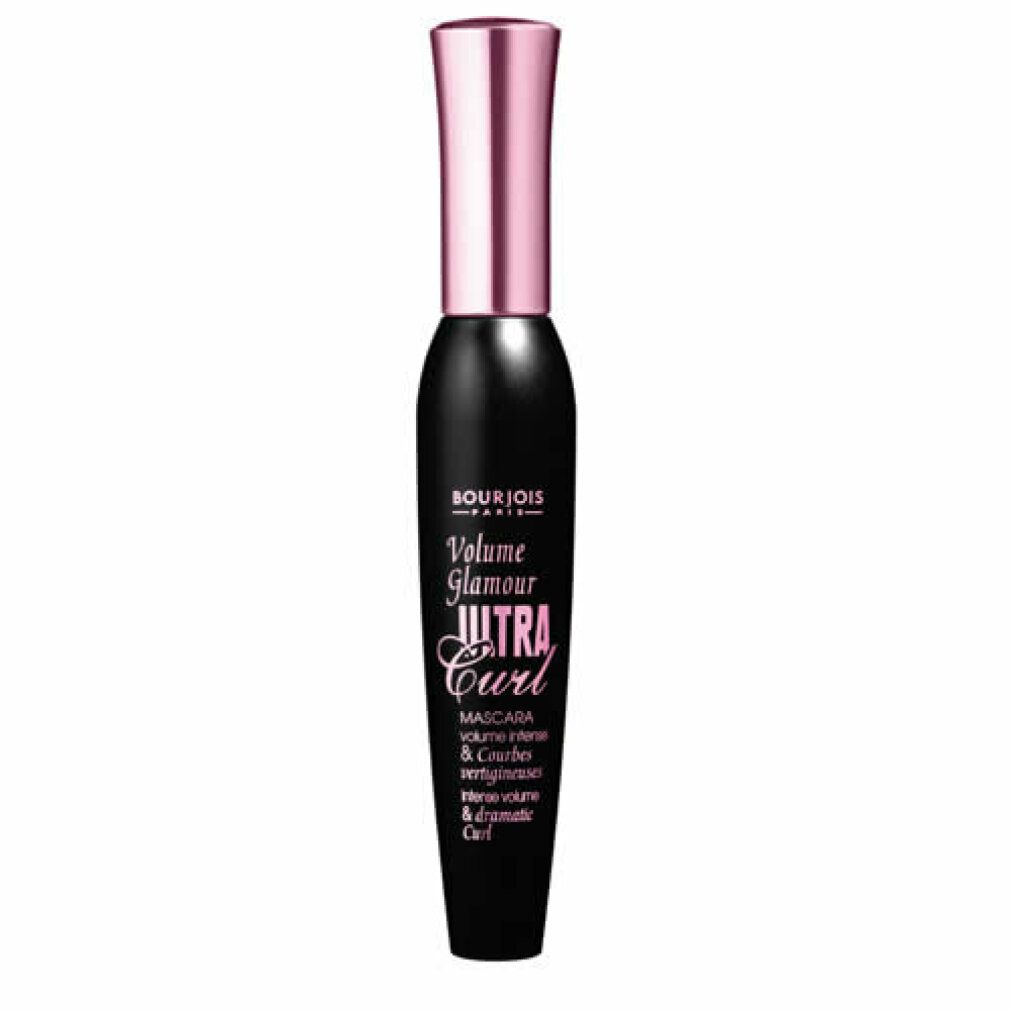 Tubo di mascara nero con tappo rosa. Scritta: Volume Glamour Ultra Curl.
