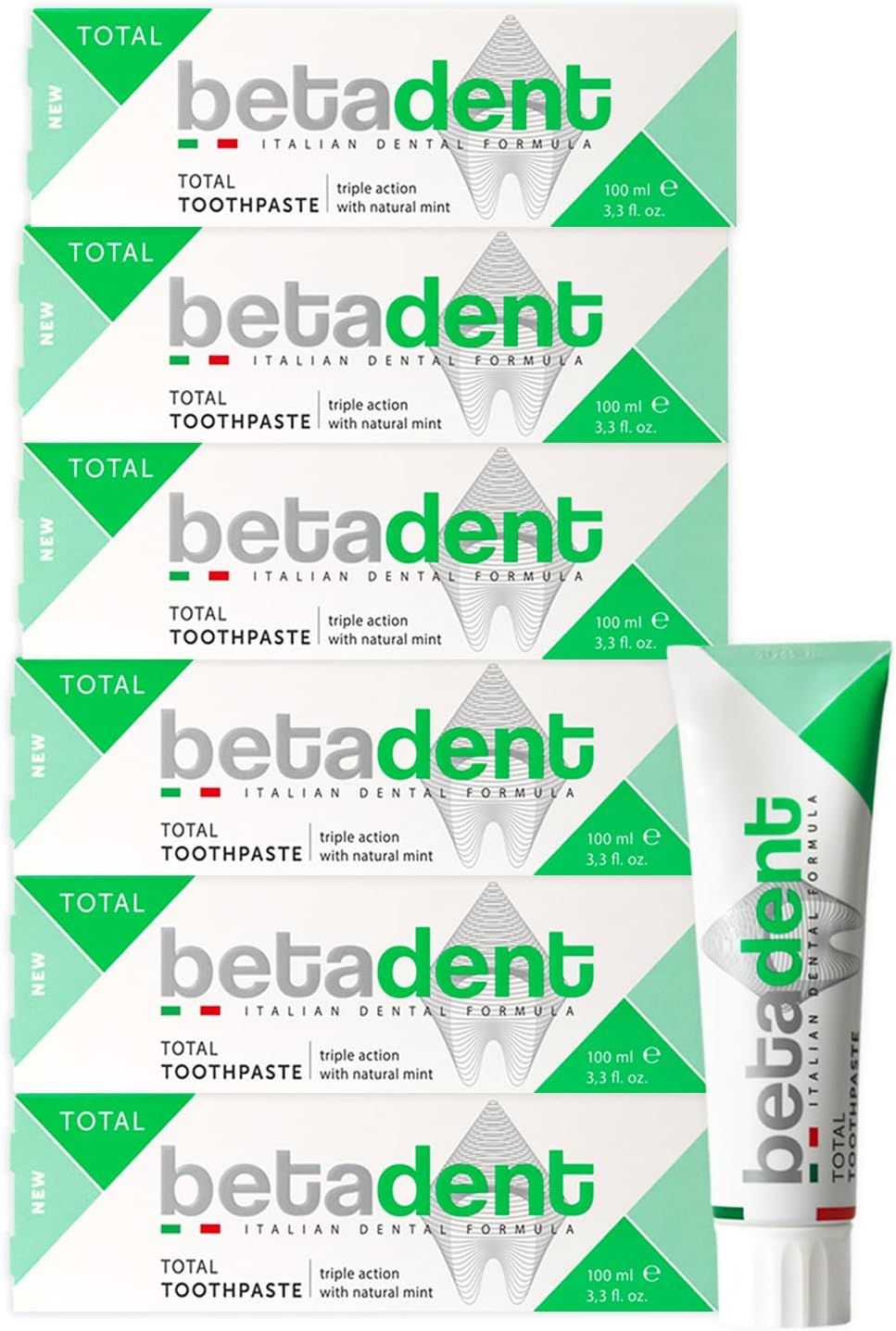 BETADENT - Dentifricio Total - Anti Placca Tartaro Carie Gengive infiammate - Menta naturale