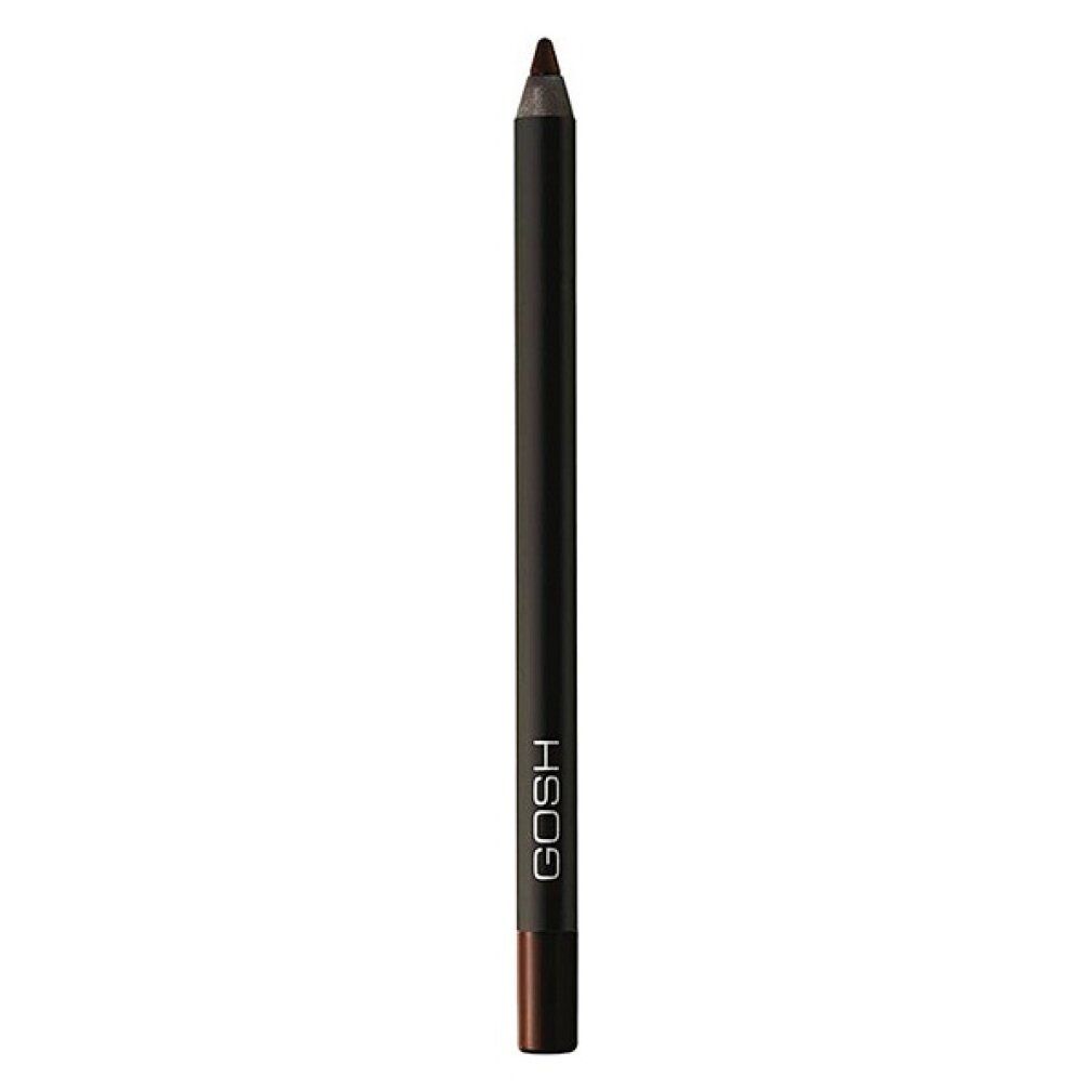 Eyeliner Gosh Velvet Touch. Matita marrone con corpo nero. Marchio Gosh visibile.