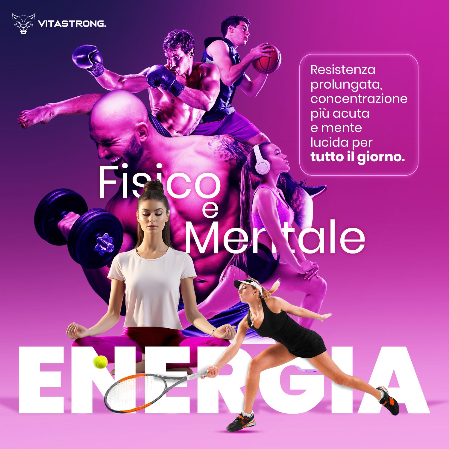 Vitastrong Energy Berries. Atleti, yoga, tennis. Energia per corpo e mente. Testo.