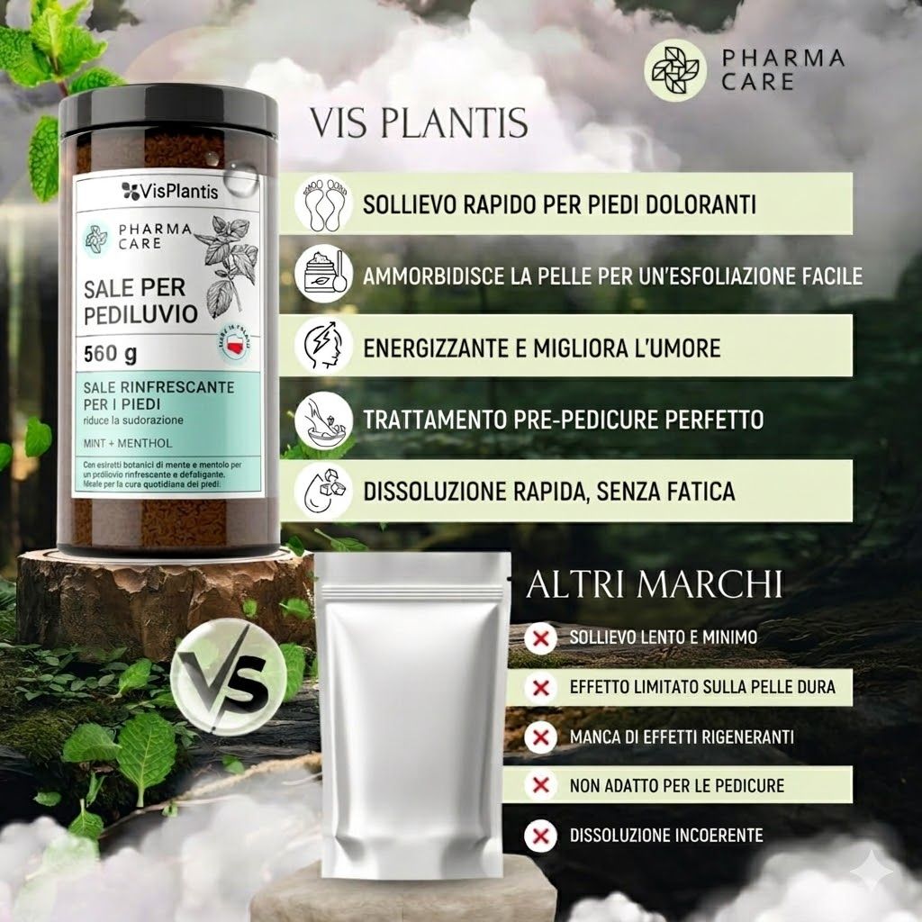 Confronto prodotti: Vis Plantis pediluvio vs. altri marchi. Confezione, ingredienti, vantaggi.