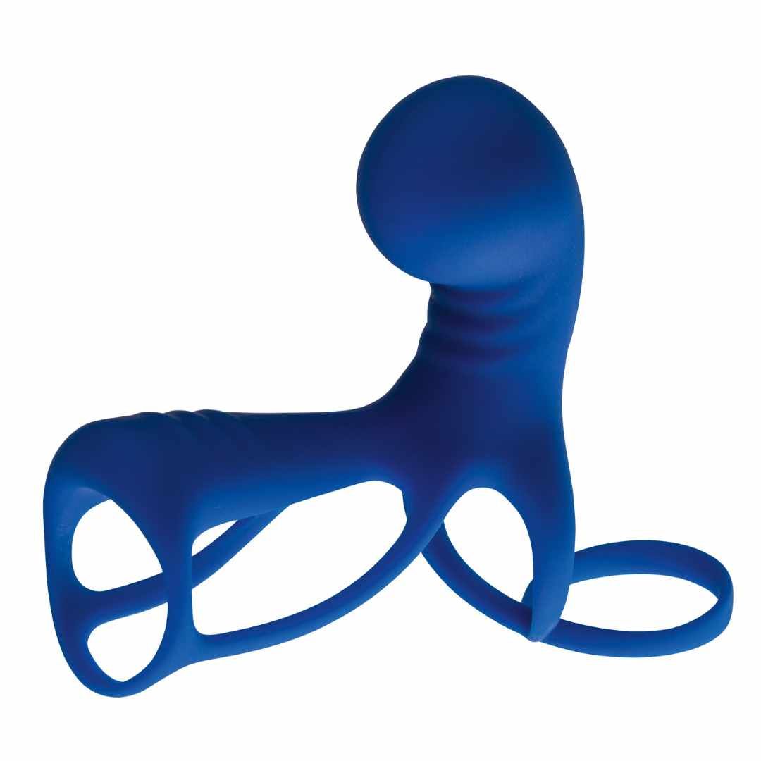 Prodotto benessere blu con elementi ad anello. Pulsante argento.