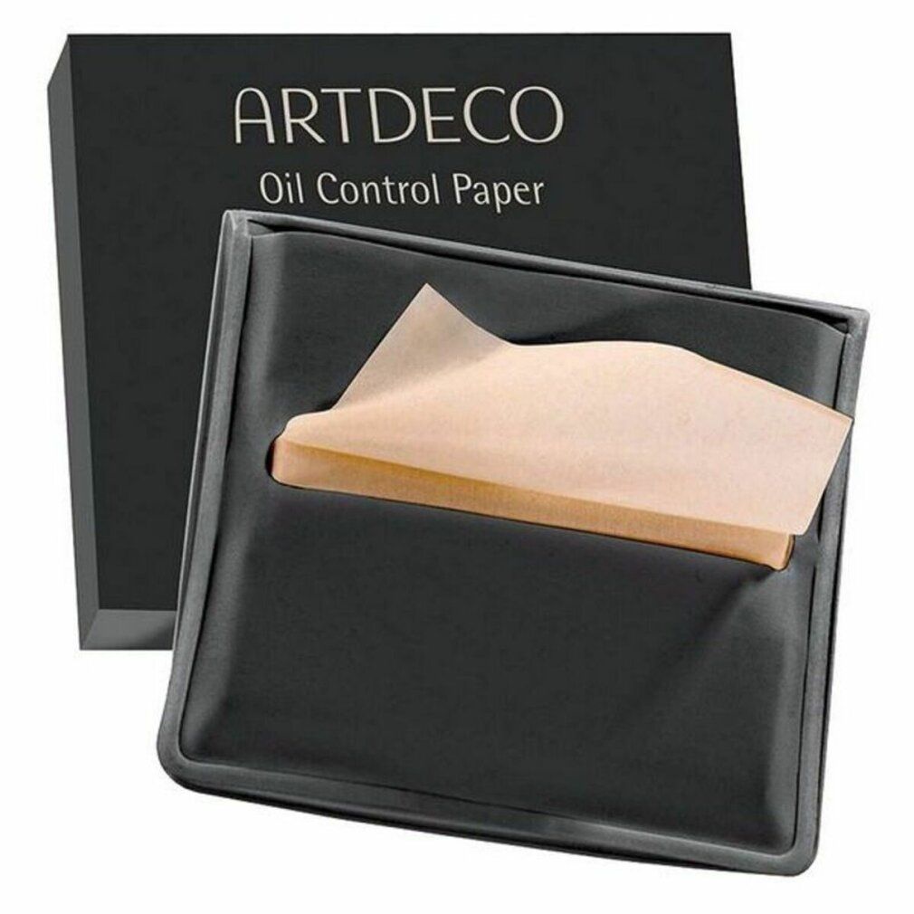 Confezione nera con scritta "ARTDECO Oil Control Paper". Supporto nero con carta assorbente che sporge.