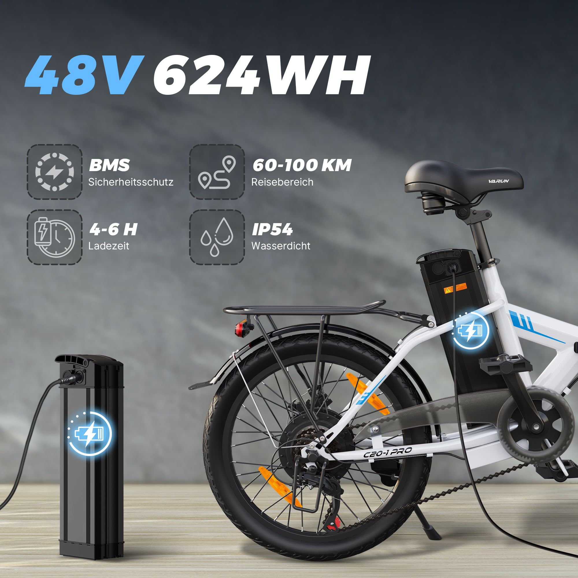VARUN C20-1 PRO Bicicletta elettrica pieghevole, 48V 13Ah