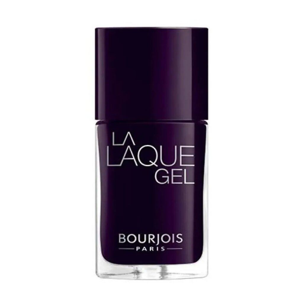 Flacone di smalto viola scuro. Scritta: La Laque Gel, Bourjois Paris.