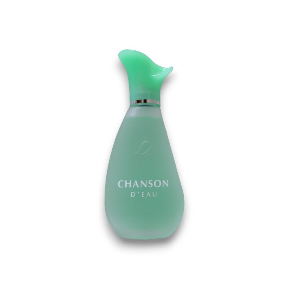 Flacone verde con tappo verde. Scritta "CHANSON D'EAU".