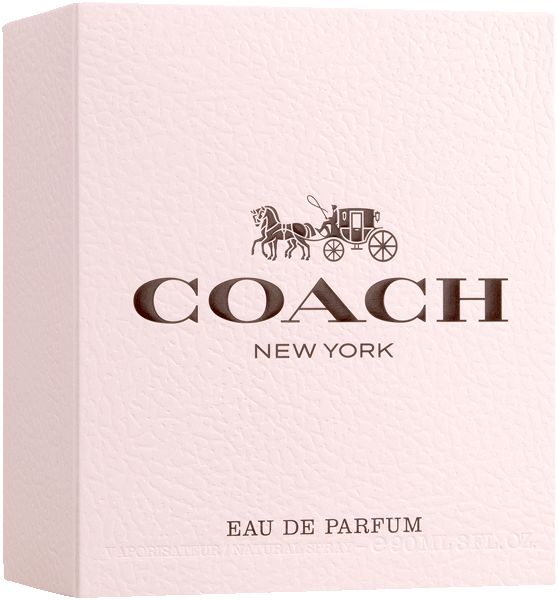 Flacone e confezione Coach New York Eau de Parfum. Flacone con tappo dorato e ciondolo.