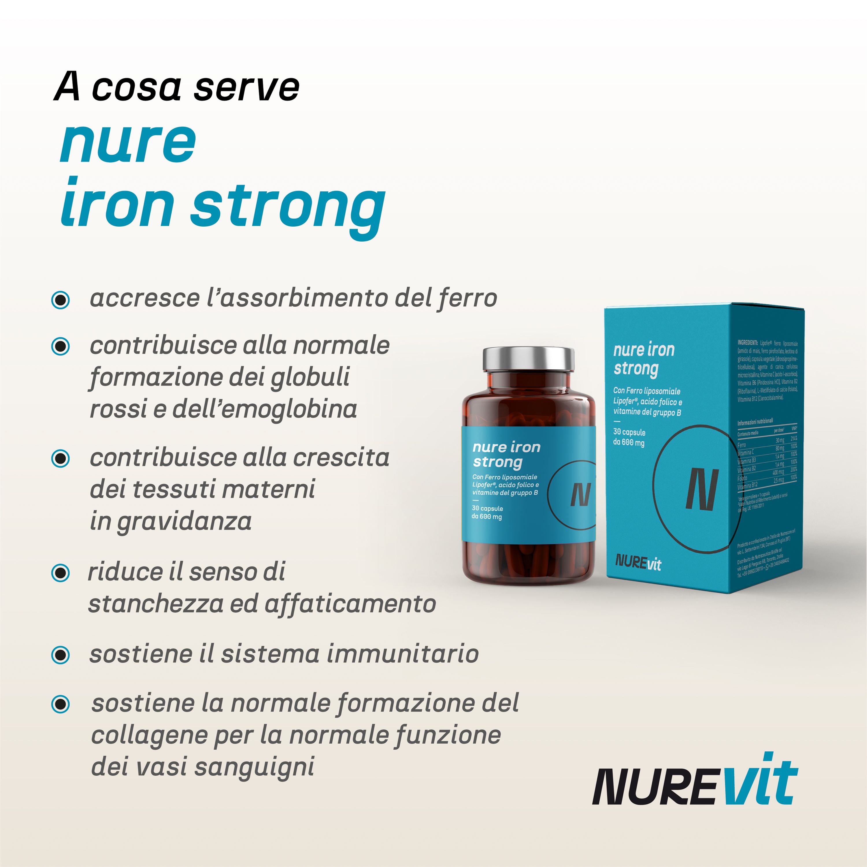 NURE Iron Strong 30 cps 600 mg | Integratore ferro per anemia e stanchezza